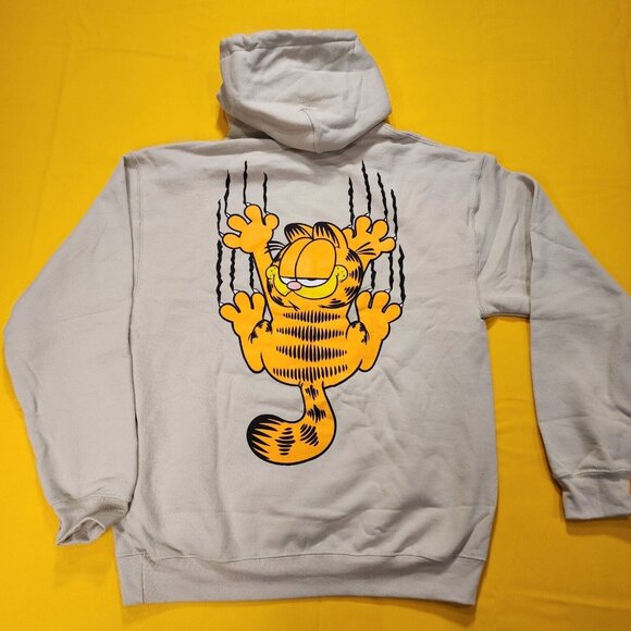 Garfield Nickelodeon Scratching Claws Hanging On Hoodie Sweatshirt Beige Size M - Picture 8 of 10